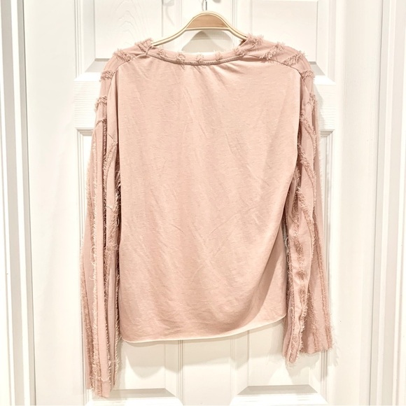 Dusty Rose Blush Pink Vertical Eyelash Yarn Stripes Long Sleeve Top Tee - Picture 2 of 5